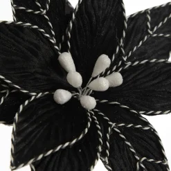 Black Poinsettia Flower Stem with Twine Trim Christmas Flowers|