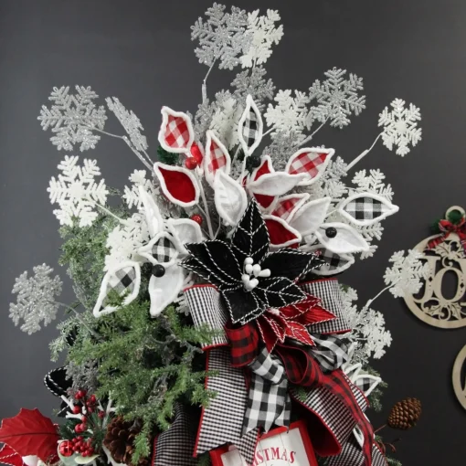 Black Poinsettia Flower Stem with Twine Trim Christmas Flowers|