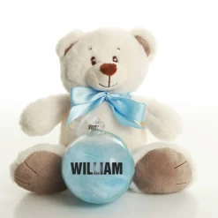Blue Baby's First Christmas Teddy Gift Pack Glass Baubles|