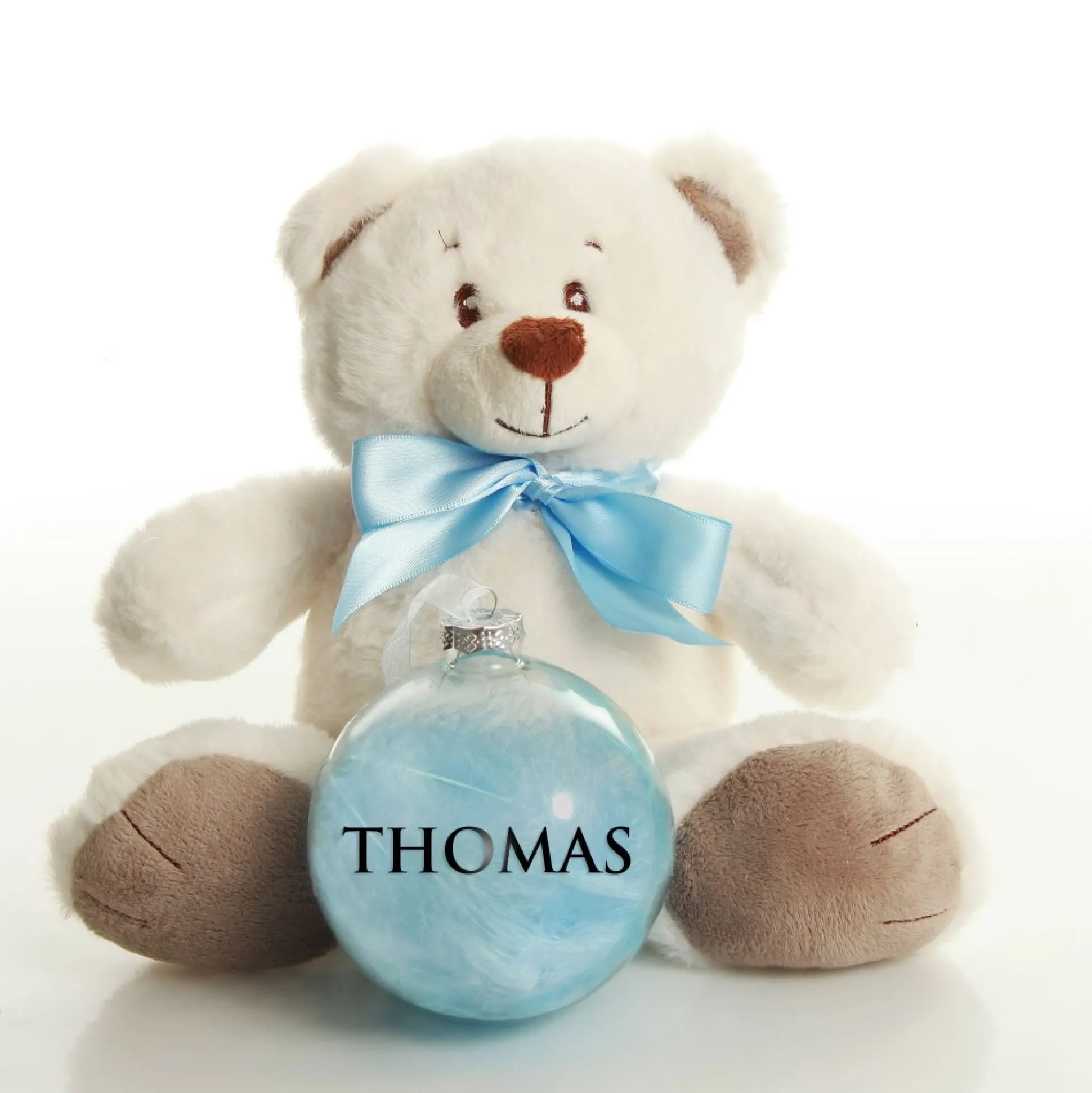 Blue Baby's First Christmas Teddy Gift Pack Glass Baubles|