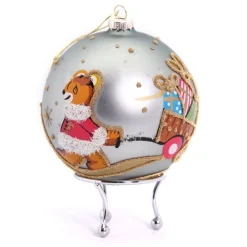 Blue Christmas Bear with Cart Bauble Personalised Baubles|