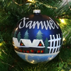Blue Christmas Village Bauble Personalised Baubles|