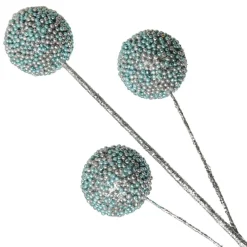 Blue Glitter Christmas Ball Trio Pick Christmas Tree Picks|