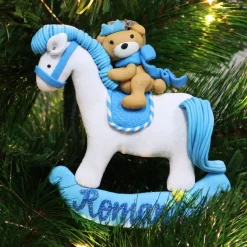 Blue Rocking Horse Decoration Personalised Decorations|