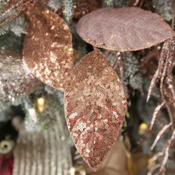 Blush Mixed Leaf Burlap Sequin Spray Christmas Sprays|