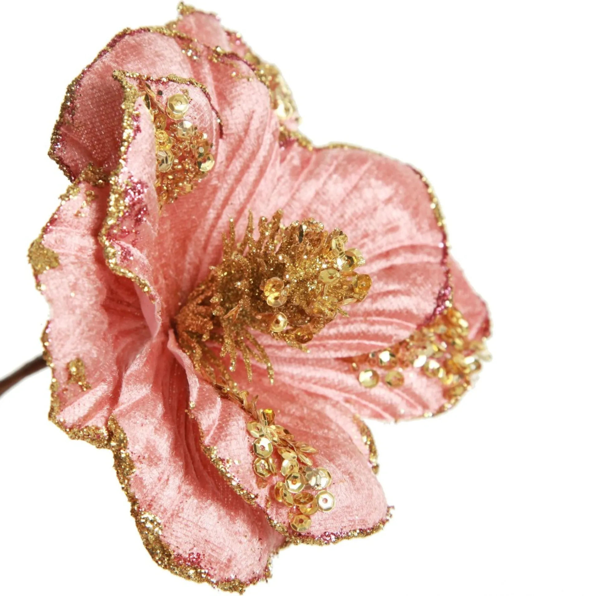 Blush Velvet Magnolia Flower with Gold Sequin Tips Christmas Flowers|