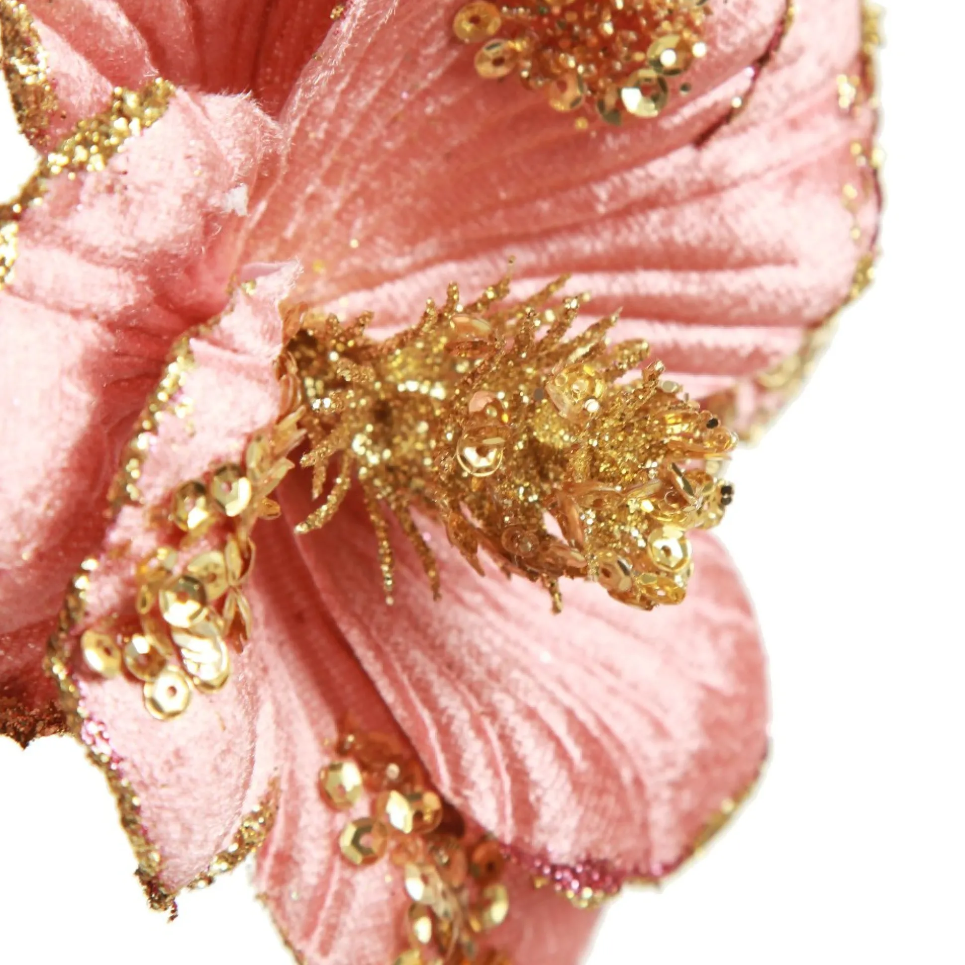 Blush Velvet Magnolia Flower with Gold Sequin Tips Christmas Flowers|
