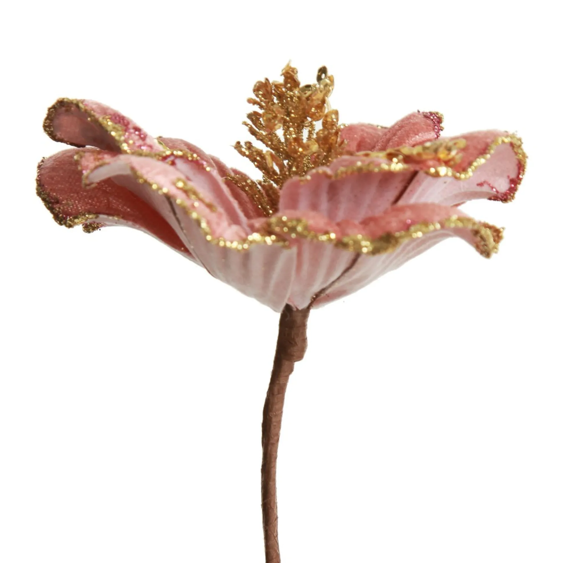Blush Velvet Magnolia Flower with Gold Sequin Tips Christmas Flowers|
