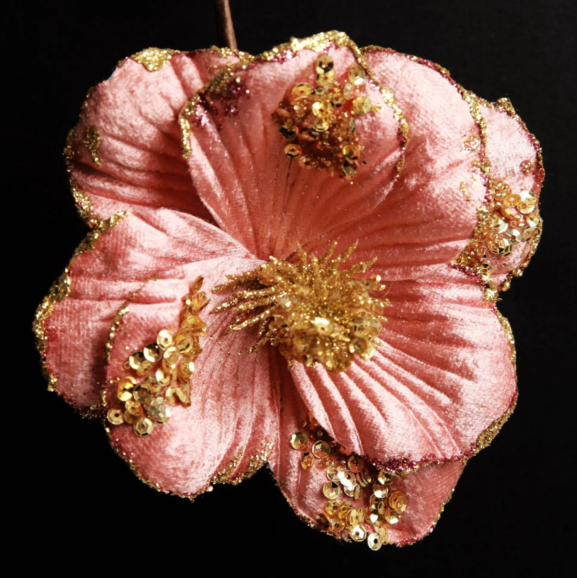 Blush Velvet Magnolia Flower with Gold Sequin Tips Christmas Flowers|