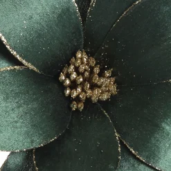 Bottle Green Velvet Flower Stem with Gold Glitter Trim Christmas Flowers|