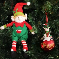 Boy Elf Shelf Sitter and Personalised Bauble Pack Bauble Value Packs|