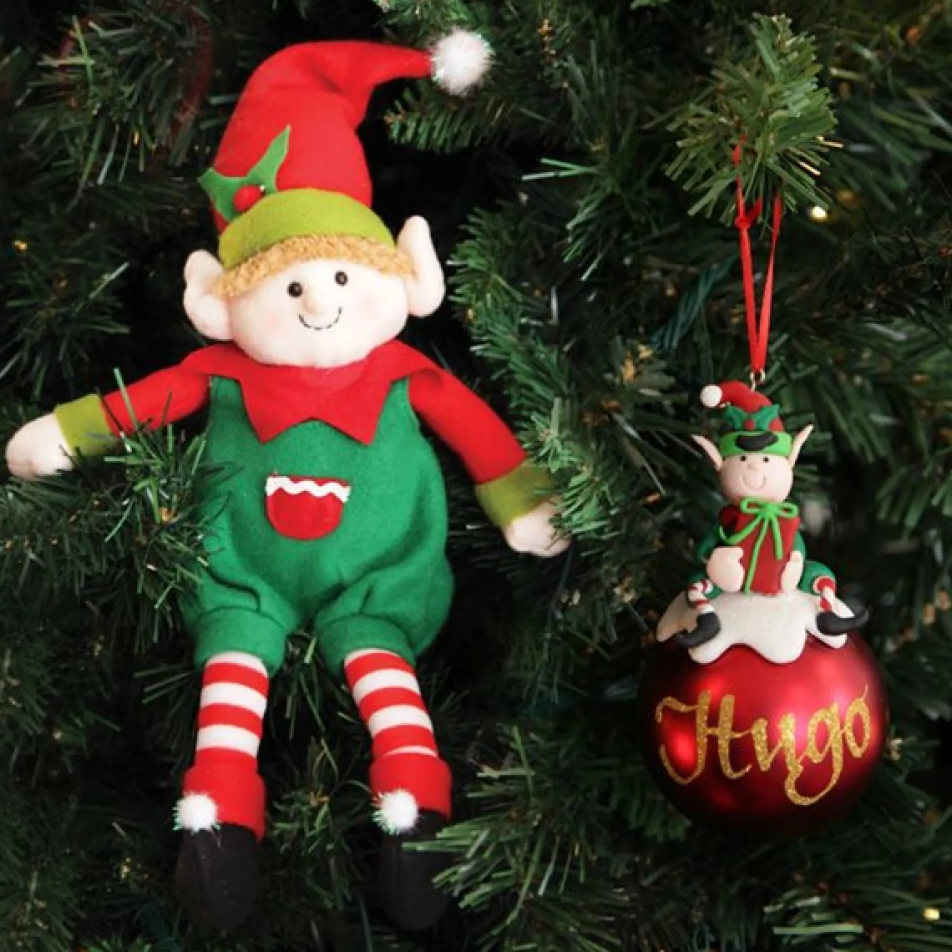 Boy Elf Shelf Sitter and Personalised Bauble Pack Bauble Value Packs|