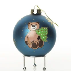 Bright Blue Christmas Bear with Tree Bauble Personalised Baubles|