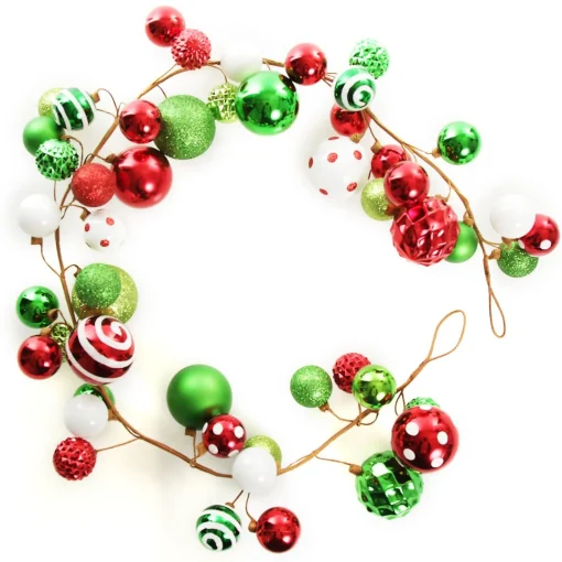 Bright Fun Red Green and White Bauble Christmas Garland Tree Garlands|