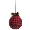 Buffalo Check Bauble with Pine and Cone Topper Decorative Christmas Baubles|