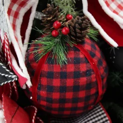 Buffalo Check Bauble with Pine and Cone Topper Decorative Christmas Baubles|