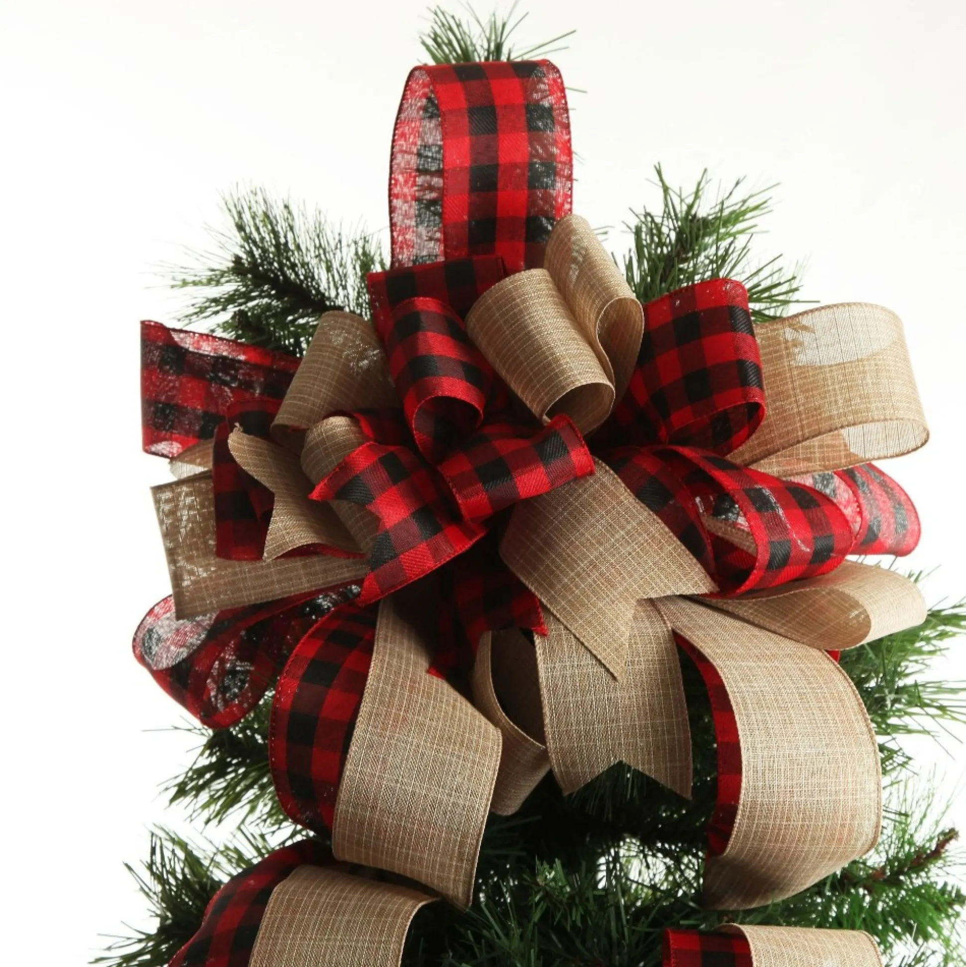 Buffalo Check Deluxe Tree Topper Bow with Streamers Tree Toppers|