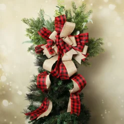 Buffalo Check Deluxe Tree Topper Bow with Streamers Tree Toppers|