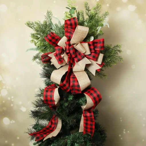 Buffalo Check Deluxe Tree Topper Bow with Streamers Tree Toppers|
