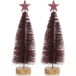 Burgundy Bottle Brush Tree - Small Set of 2 Table Top Christmas Trees|