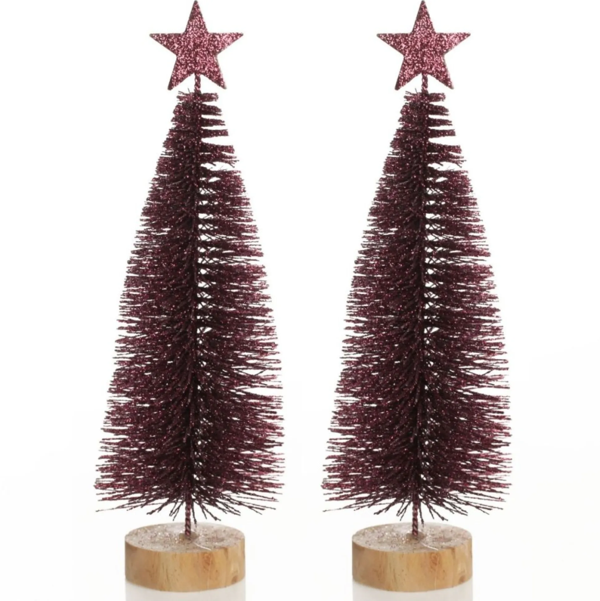 Burgundy Bottle Brush Tree - Small Set of 2 Table Top Christmas Trees|