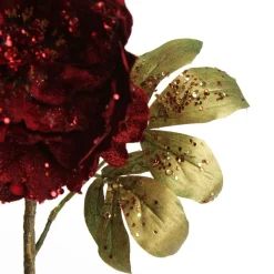Burgundy Peonie Flower Stem with Glitter Sprinkles Christmas Flowers|