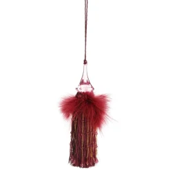 Burgundy Tassel with Feathers and Beaded Fringing Christmas Tree Decorations|