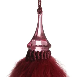 Burgundy Tassel with Feathers and Beaded Fringing Christmas Tree Decorations|