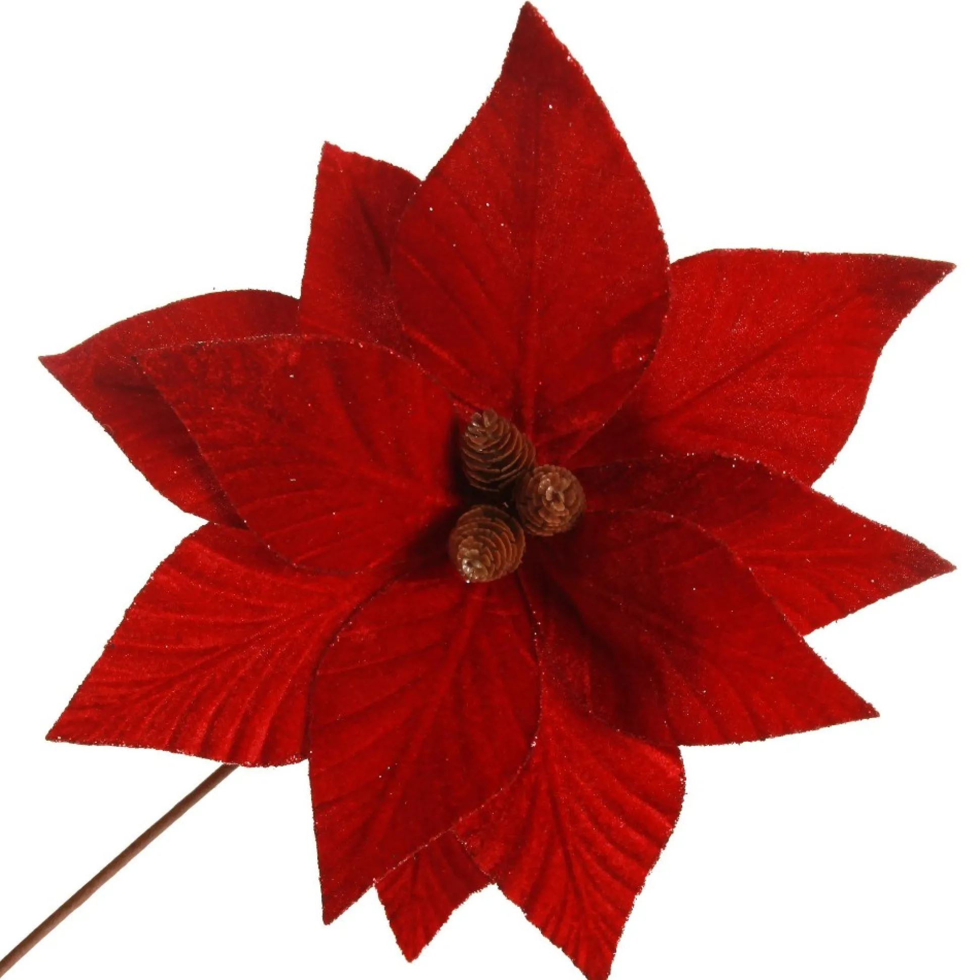 Burgundy Velvet Poinsettia Flower Stem Christmas Flowers|