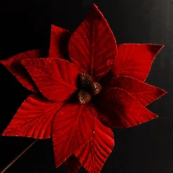 Burgundy Velvet Poinsettia Flower Stem Christmas Flowers|