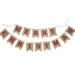 Burlap Bunting with Red and Black Plaid Merry Christmas Wall Hangings And Signs|