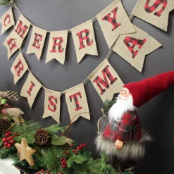 Burlap Bunting with Red and Black Plaid Merry Christmas Wall Hangings And Signs|