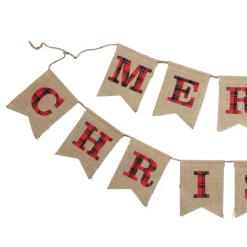 Burlap Bunting with Red and Black Plaid Merry Christmas Wall Hangings And Signs|