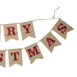 Burlap Bunting with Red and Black Plaid Merry Christmas Wall Hangings And Signs|