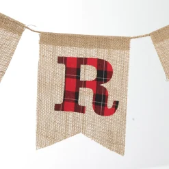 Burlap Bunting with Red and Black Plaid Merry Christmas Wall Hangings And Signs|