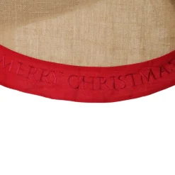 Burlap Merry Christmas Tree Skirt - Red Trim Christmas Tree Skirts|