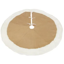 Burlap Merry Christmas Tree Skirt - White Fur Trim Christmas Tree Skirts|
