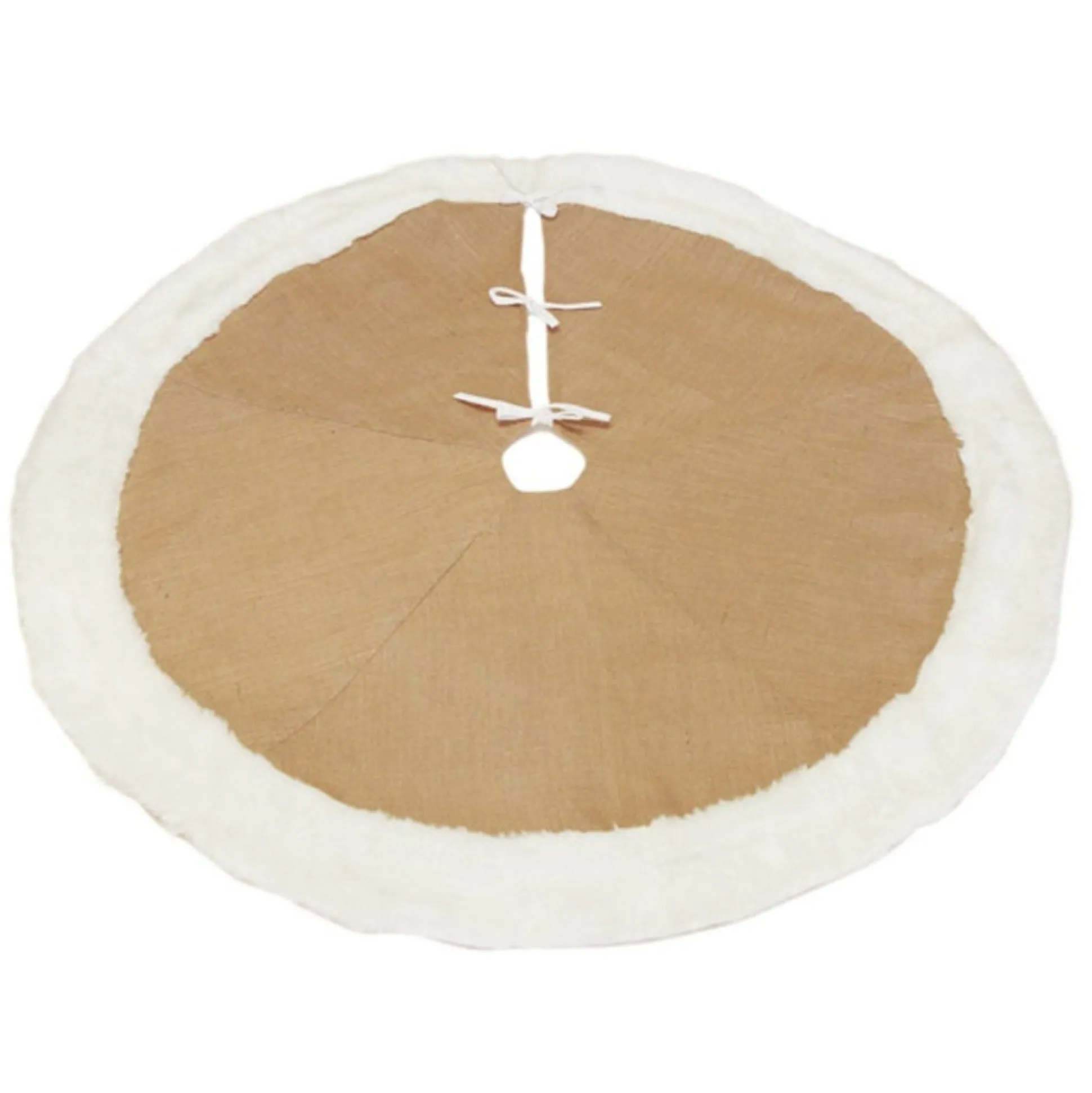 Burlap Merry Christmas Tree Skirt - White Fur Trim Christmas Tree Skirts|