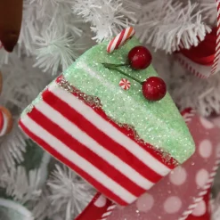 Candy Cane and Mint Velvet Cake Slice Christmas Tree Decoration Christmas Tree Decorations|