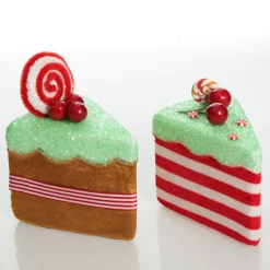 Candy Cane and Mint Velvet Cake Slice Christmas Tree Decoration Christmas Tree Decorations|
