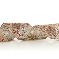 Candy Cane Hessian Ribbon with Wired Edge - 6.3cm Ribbons|