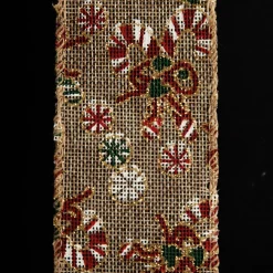 Candy Cane Hessian Ribbon with Wired Edge - 6.3cm Ribbons|
