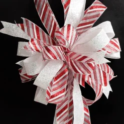 Candy Cane Stripe Deluxe Tree Topper Bow with Streamers Tree Toppers|