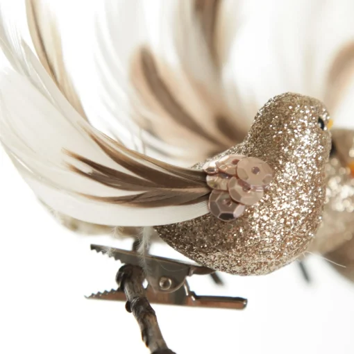 Champagne Bird Clip with Feather Tail - Set of 3 Butterflies And Birds|Champagne Bird Clip With Feather Tail - Set Of 3
