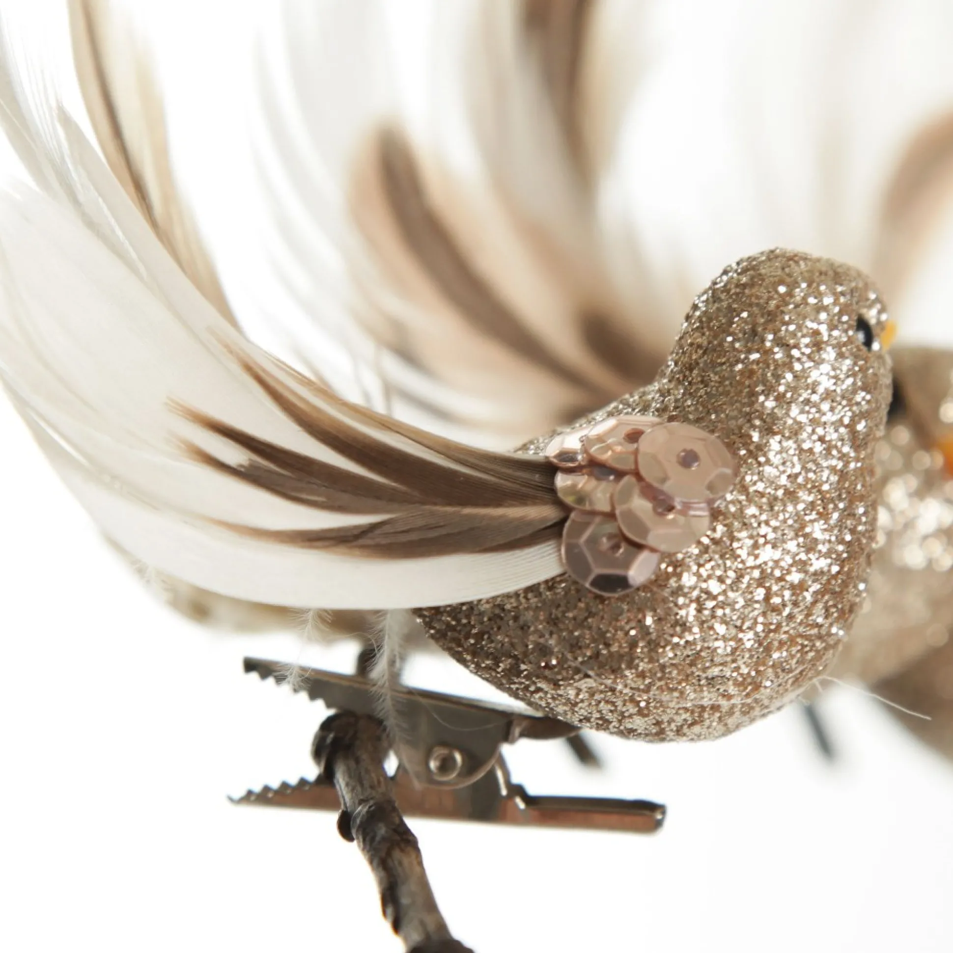 Champagne Bird Clip with Feather Tail - Set of 3 Butterflies And Birds|Champagne Bird Clip With Feather Tail - Set Of 3