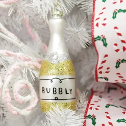 Champagne Bottle Gold Glitter Bubbly Glass Tree Decoration Christmas Tree Decorations|