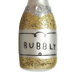 Champagne Bottle Gold Glitter Bubbly Glass Tree Decoration Christmas Tree Decorations|