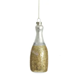 Champagne Bottle Gold Glitter Bubbly Glass Tree Decoration Christmas Tree Decorations|