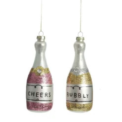 Champagne Bottle Gold Glitter Bubbly Glass Tree Decoration Christmas Tree Decorations|