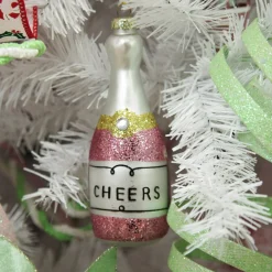 Champagne Bottle Pink Glitter Cheers Glass Tree Decoration Christmas Tree Decorations|